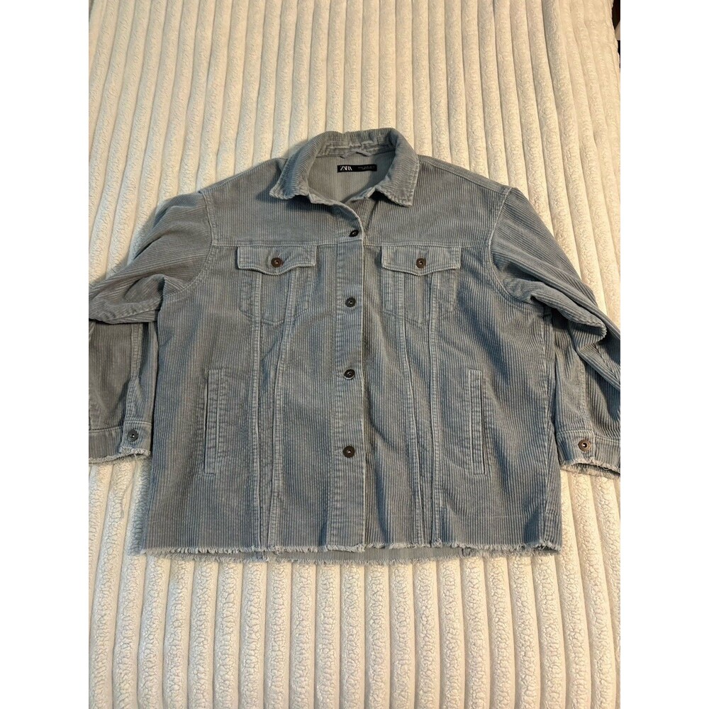 ZARA Corduroy Overshirt Jacket Shacket Womens Medium Gray Blue Basic Outdoor